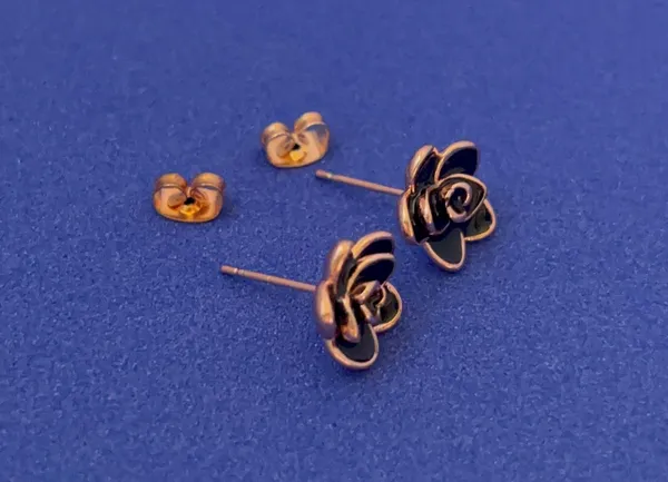 14K Rose Gold Plated Flower Stud Earrings for Women - Image 2
