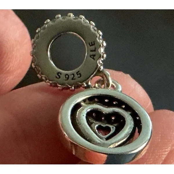 Pandora S925 ALE Pink Heart Double Halo Pavé Dangle Charm Sterling Silver - Image 4