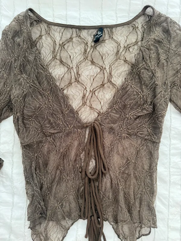 Miss Me Long sleeve brown lace top - Image 2