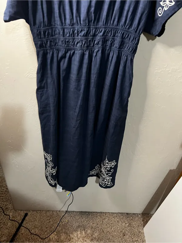 She + Sky Blue Embroidered Boho Midi Dress Rayon Cotton Cottagecore - Image 4