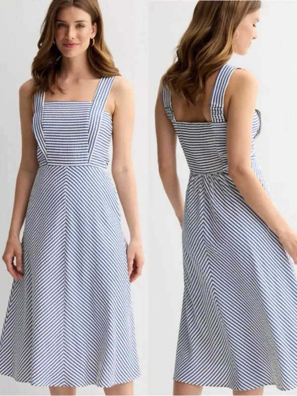 Draper James chevron Striped Square-Neck Midi Dress in Light Blue and White - Image 11