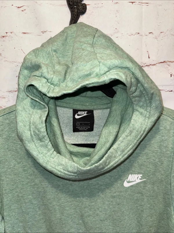Nike Sage Green Pullover cowl neck White Swoosh Hoodie hooded Large sweatshirt - Image 2