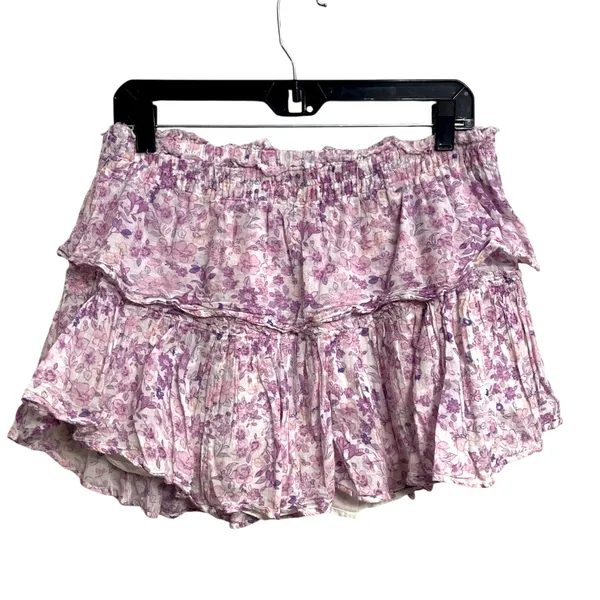 LoveShackFancy Tiered Ruffle Mini Skirt Floral Cottagecore Boho Prairie‎ Large - Image 2