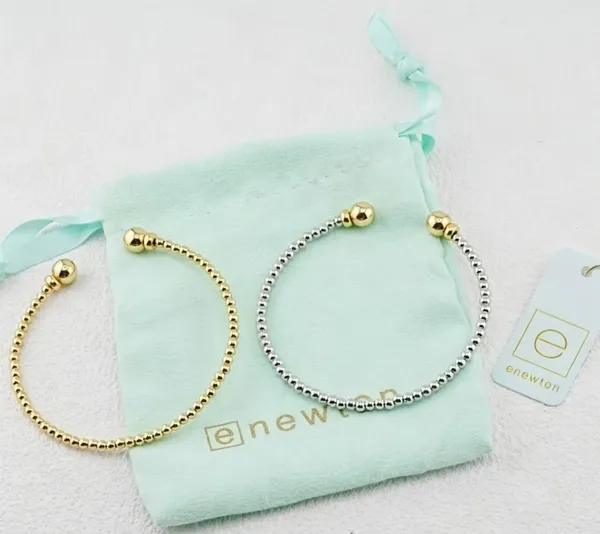 Gold & Silver Enewton Open Cuff Beaded Bangle Stackable Jewelry With Pouch - Image 3