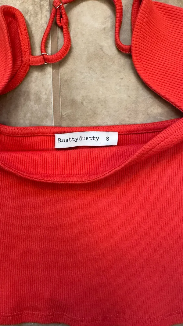 RusttyDustty Cherry Red Cap Sleeve Crop Top Size Small - Image 2