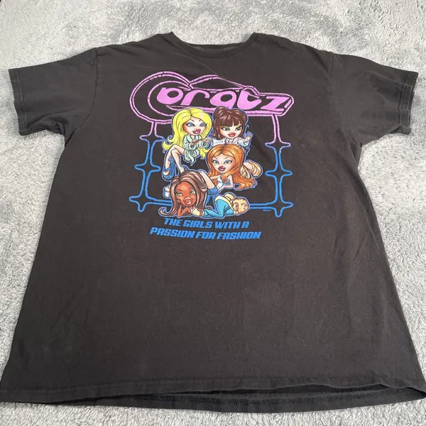 Y2K Tee Shirt SZ L Bratz 2000s Graphic Grunge Fairy Skater Black Neon MGA - Image 5