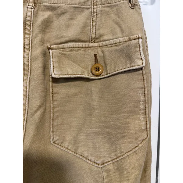 Free People Tan Distressed Utility Pants Frayed Hem Canvas Straight Leg Size 28 - Image 15