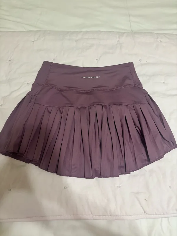 Gold Hinge Pleated Tennis Plum Skirt - Image 2
