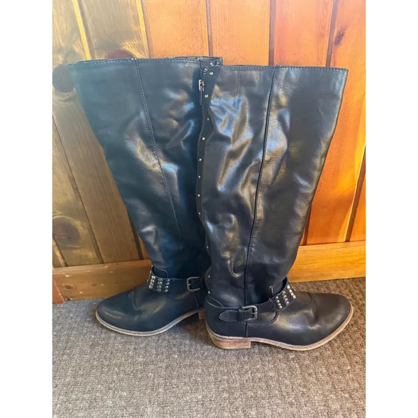 Women's Black Studded Buckle Boots Size 10M zipper Motorcycle Biker Penelope - Image 3