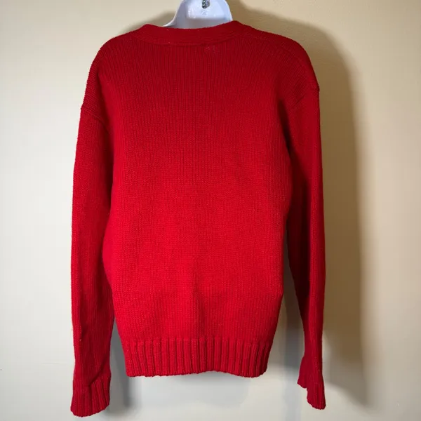 Shetland Wool Floral Embroidered Red Cardigan Sweater‎ S Grandmacore Retro VTG - Image 7