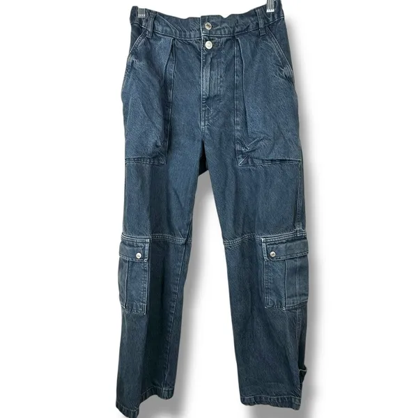Free People We The Free Black Wash Marx Cargo Baggy Laid Back Denim Pants Jeans - Image 6