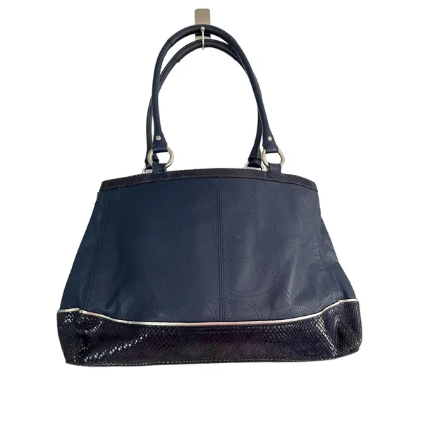 Coach Park Elevated Navy Leather Snakeskin Trim Carryall Shoulder Bag - Image 7
