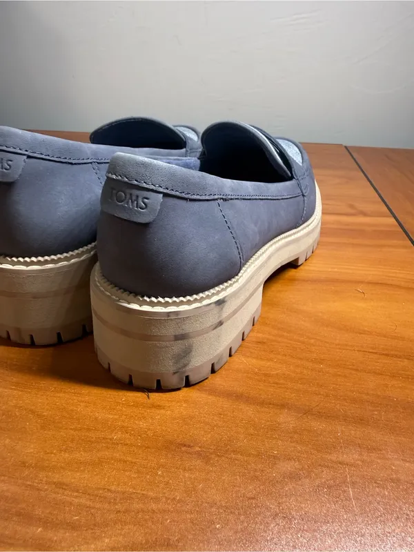 Toms Cara Platform Chunky Lug Sole Loafer Blue Denim Fabric Academia Casual W9 - Image 4