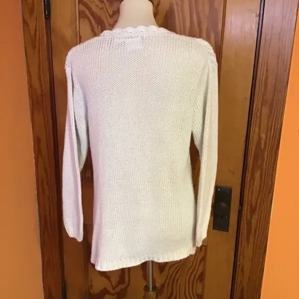 Vintage 90s Cottagecore Floral Embroidered Sweater Cream Knit Cozy Boho - Image 11