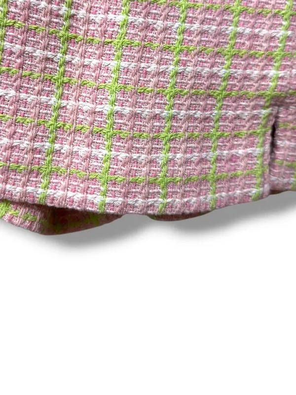 ZARA | NWOT Morocco Cotton Pink Green Plaid Tweed Side Zip Mini Skirt Shorts (S) - Image 6