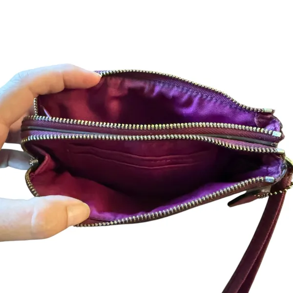Coach Double Zip Brown & Fuchsia Wristlet Wallet - Image 7