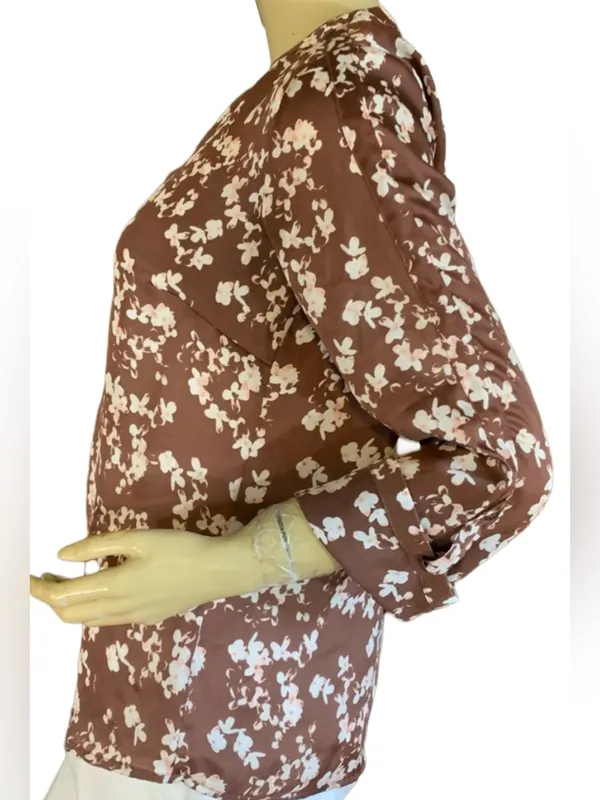 The Limited Brown And Pink Floral Print Satin 3/4 Sleeve Tunic (S) - Image 6