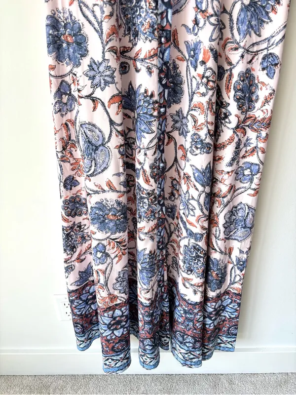 Dalia MacPhee Floral Maxi Dress Short Flutter Sleeve Button Front Pink Blue - Image 3