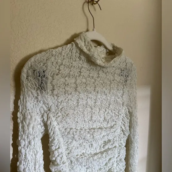 Free People Party Favor‎ Textured Turtleneck Bodysuit Sz Small in Ivory Cream - Image 5