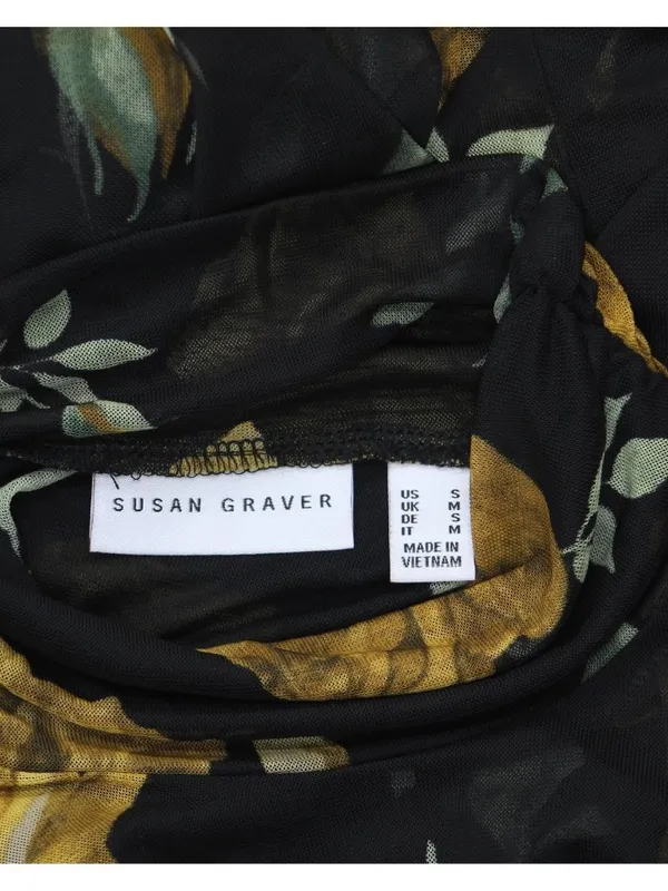 Susan Graver Womens Printed Mesh Ruched Mock Neck Top A703220 Gold / Black S - Image 3