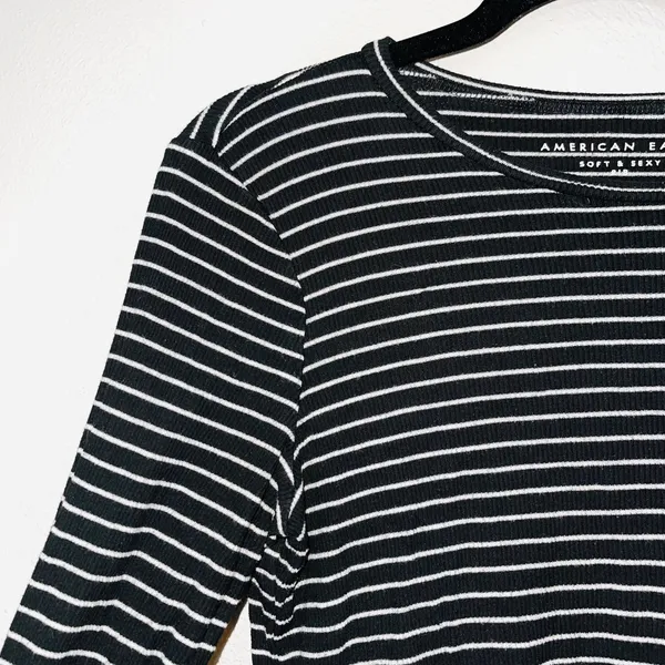 American Eagle Black Soft & Sexy Striped Rib Tee - Image 4