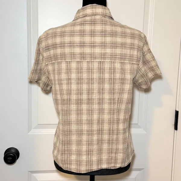 Woolrich Womens 90s Khaki Plaid Cotton Short Sleeve Button Up Shirt Size M - Image 3