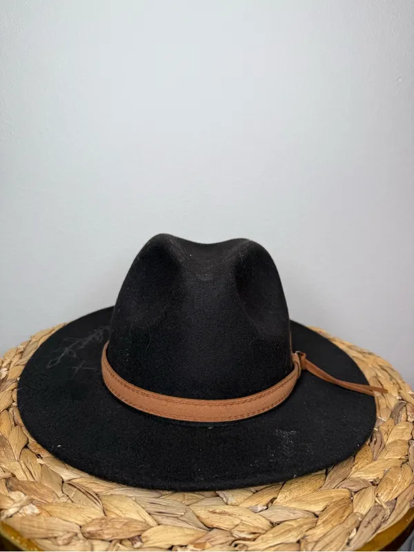 WR Black Felt Western Hat Fedora Mountain Forest hand Etching Cowboy Brown Band - Image 3