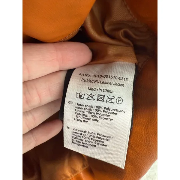 NA-KD Cognac Brown Orange Faux Leather PU Padded Jacket Bomber Puffer Coat 36/S - Image 3