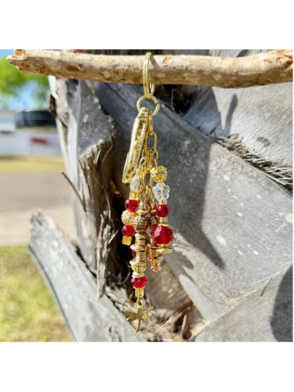 NEW One of a Kind Crimson Dragonfly Handmade Beaded Bag Charm Keychain (#36) - Image 2