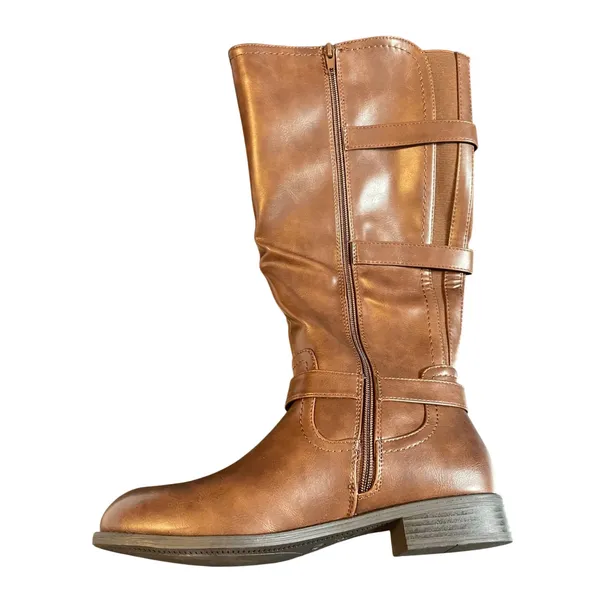Burudani‎ Brown Oily Tall Riding Boots Triple Buckle Side Zip US 9 New In Box - Image 2