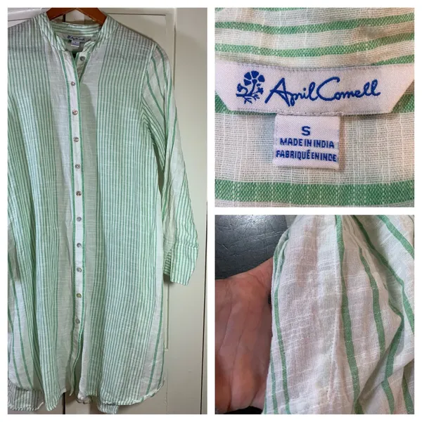 April Cornell Striped Button Down Tunic‎ Top Boho Gauze Womens S Semi Sheer READ - Image 13