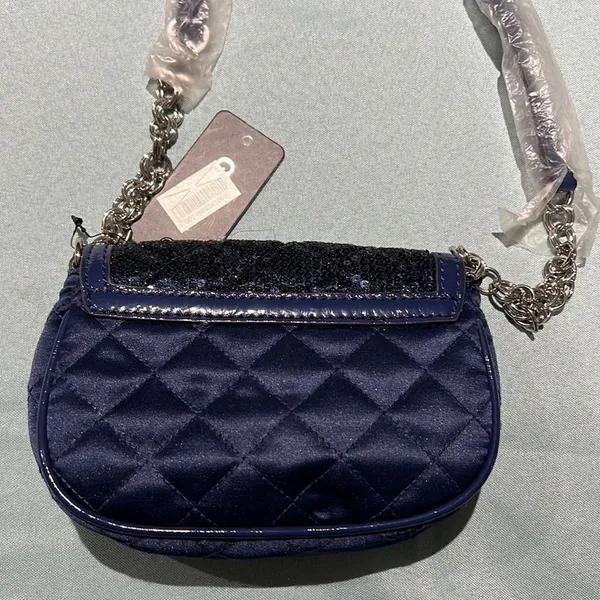 Guess Quilted Sequence Crossbody blue cross body evening‎ bag D6 - Image 5
