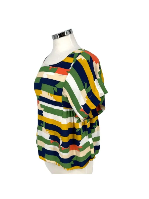 Maeve Anthropologie Mila Stripe Top Green Blue Yellow Geometric Size Small - Image 7