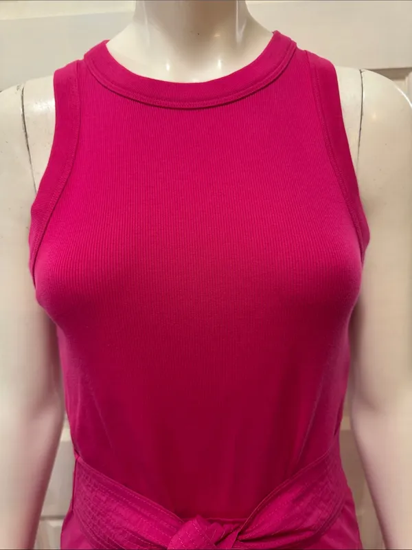 Veronica Beard AUSTYN Lg DkPink Tiered Pima Cotton Sleeveless Midi Dtess Sz S - Image 3