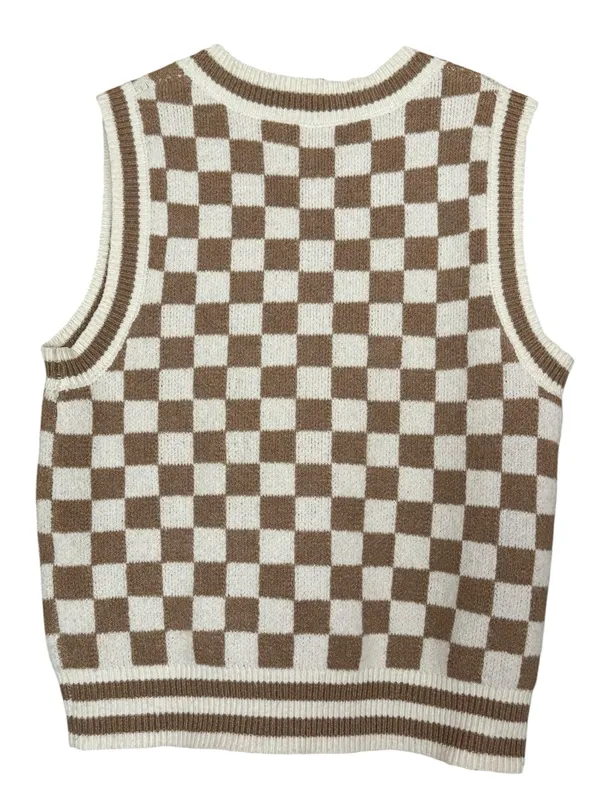 ABOUND Checkered V-Neck Sweater Vest XS 18” + p2p Tan Neutral EUC - Image 6
