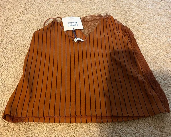 ZARA Orange and black lace striped spaghetti strap top never worn - Image 5