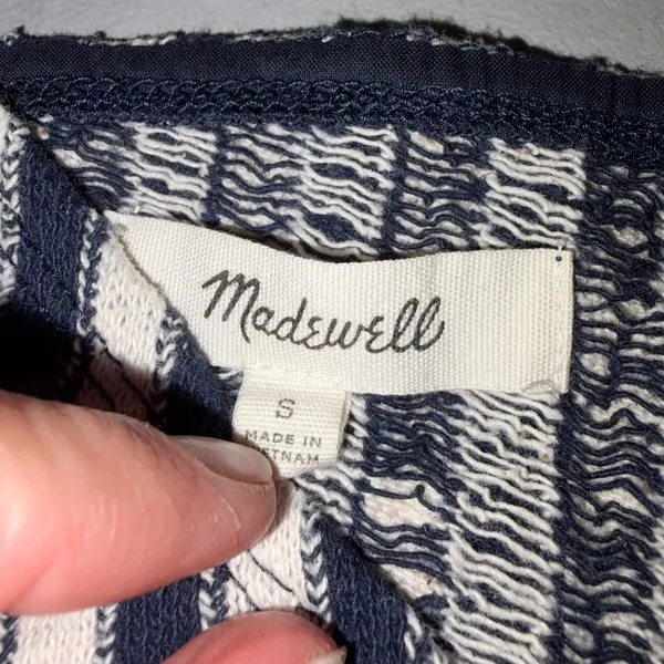 Madewell Navy Blue & Ivory Striped Jacquard Side Tie Faux Wrap Finale Cropped Tank Small - Image 9