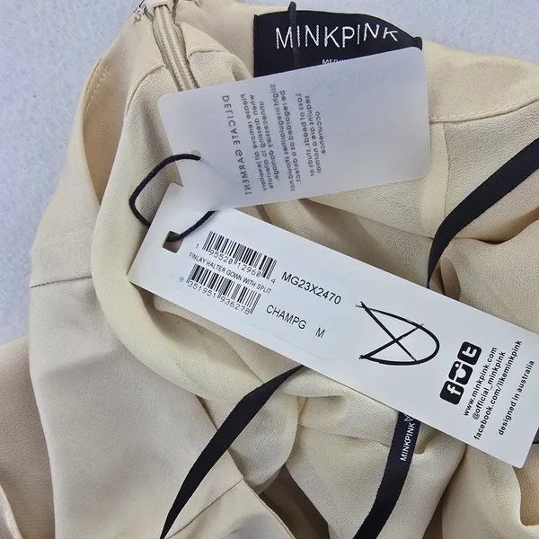 MINKPINK NWT Finley Halter Gown With‎ Split Champagne Beige Maxi Dress Medium - Image 7