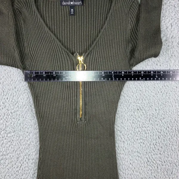 Derek Heart Ribbed Long Sleeve‎ Bodycon Mini Dress Women Medium Olive Green - Image 4