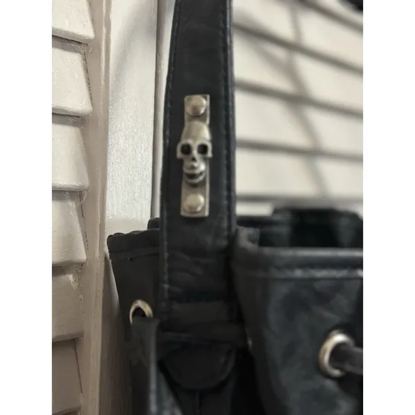 NILA ANTHONY Studded Skull Bucket Bag Purse Tie Faux Leather Pockets Lined Clean - Image 3