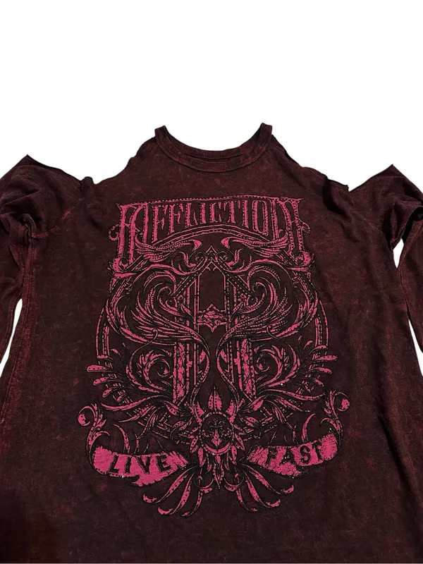 Affliction Long Sleeve Graphic Tee 'LIVE FAST' Rhinestones Y2K Grunge Mall Goth - Image 4