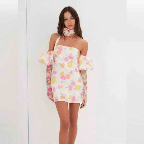 For Love & Lemons Hazel Floral Mini Dress Puff Sleeve 3 Piece Off-Shoulder Dress - Image 2