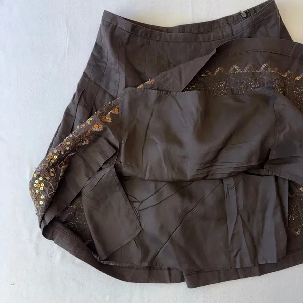Ann Taylor Loft Brown Linen Blend Pleated Sequin Hem A-Line‎ Skirt Womens 10 - Image 7