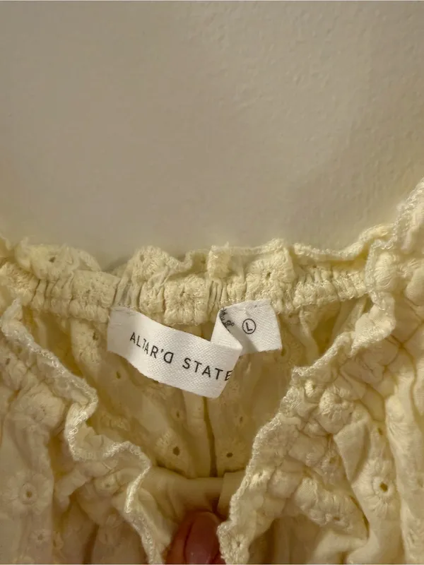Altar'd State Pale Yellow Eyelet Ruffle Mini Dress - Image 5