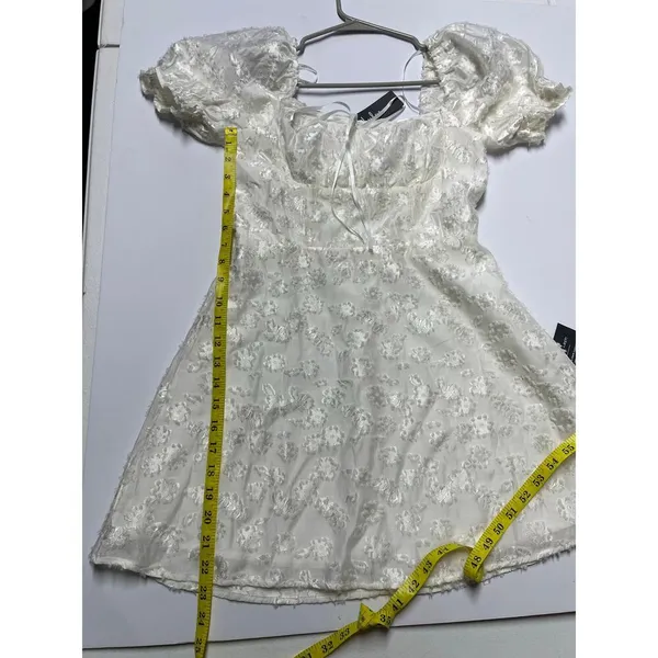 LULUS White Textured Floral Jacquard Mini Dress S - Image 10
