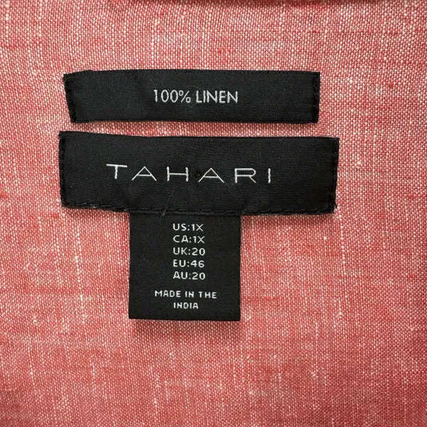 Tahari Top 1X Plus Pink Linen Tunic Side Button 3/4 Sleeve Popover Shirt Coastal - Image 3