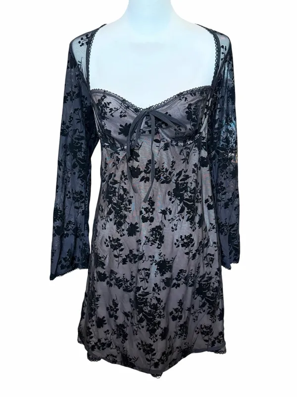 SHEIN Velvet Mini Dress Size XL Black Whimsigoth Fairy Grunge Dark Romantic Goth - Image 2