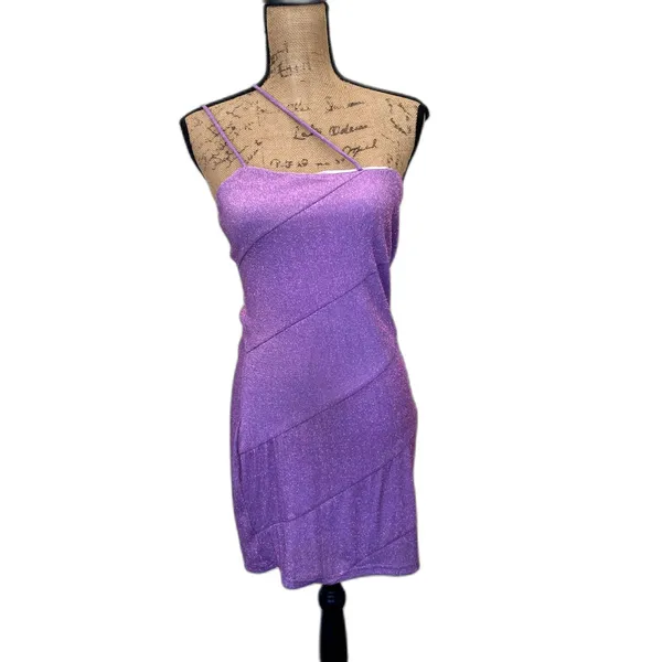 NWT‎ Princess Polly Nancy Sparkle Mini Dress Purple Glitter Bodycon US Size 10 - Image 2