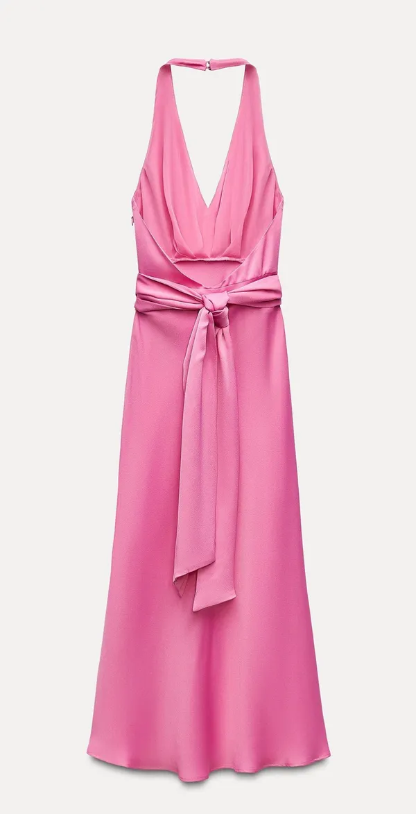 Zara maxi dress pink satin effect floral tie scarf wedding party cocktail - Image 14