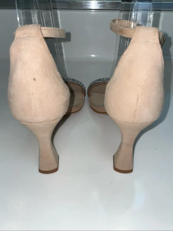 Vince Camuto Women’s Suede Leather Tan Rhinestone Embellished Square Toe Heels - Image 4